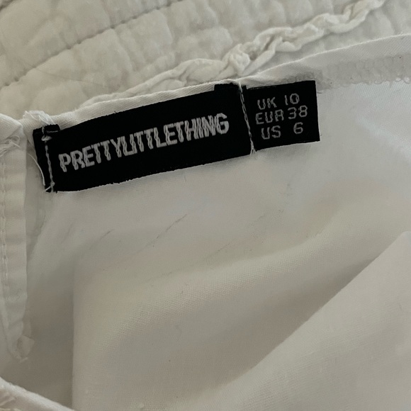 Pretty Little Thing Dress White Eyelet Mini Layered Boho Peasant Size 6 Festival - Picture 8 of 13